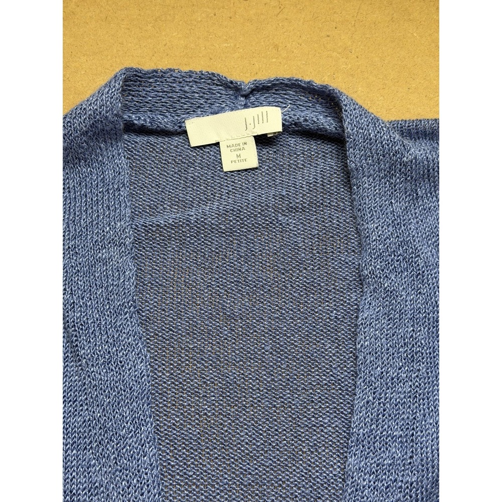 J. Jill Linen Cardigan Sweater Womens M Petite Blue Open Knit Coastal Beach